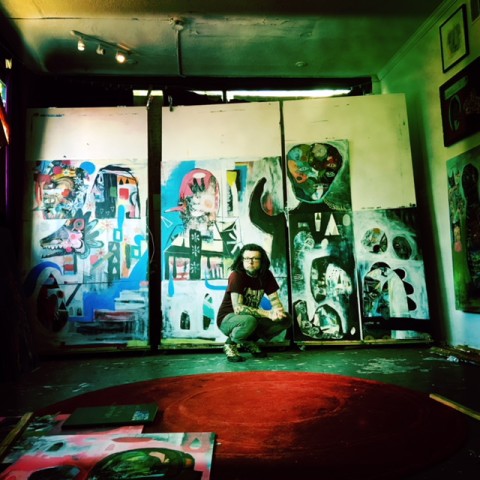 Jesse in front of his painting on April 24th, 2018