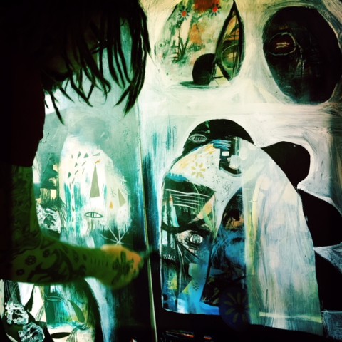 Close up shot of Jesse painting on April 24th, 2018