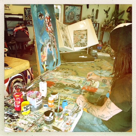 Jesse painting works on paper.